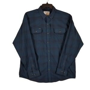 Poncho Flannel Shirt Mens XL Navy Blue Shadow Plaid Magnetic Pockets Stretch